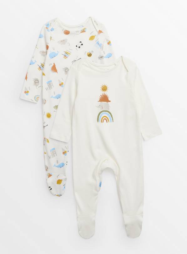 Cream Animal Icon Printed Sleepsuits 2 Pack  6-9 months